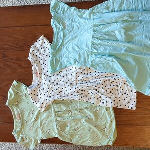Lot of 3 girls dresses; green, polka dot, blue; size 4/5 and 5T